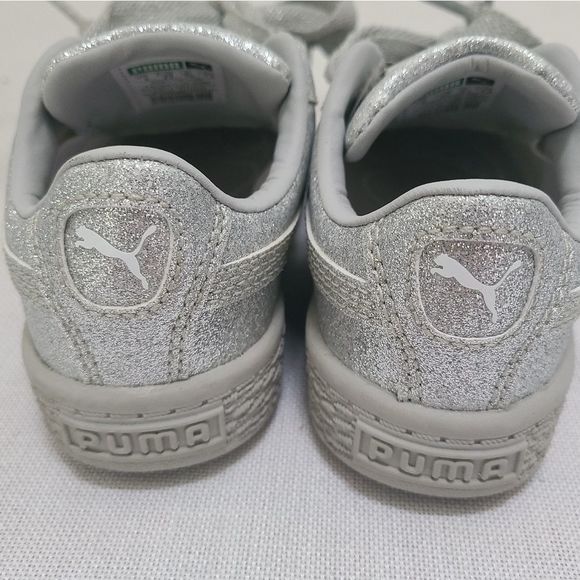 EUC Puma Silver Grey Glitter Basket Heart Sneaker Sz 7 (toddler) - Picture 7 of 8